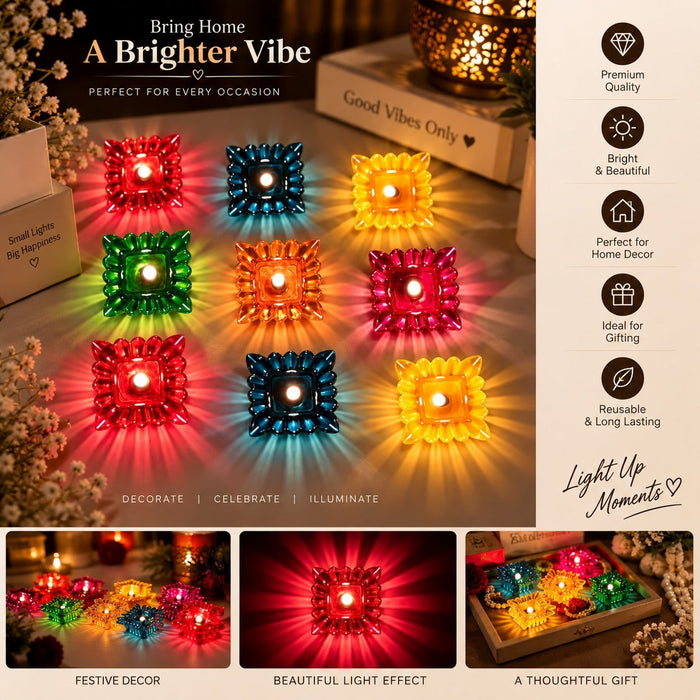 3D Water Senser Multicolor Diwali Diyas For Decor & Rangoli (*Pack Of 12*)