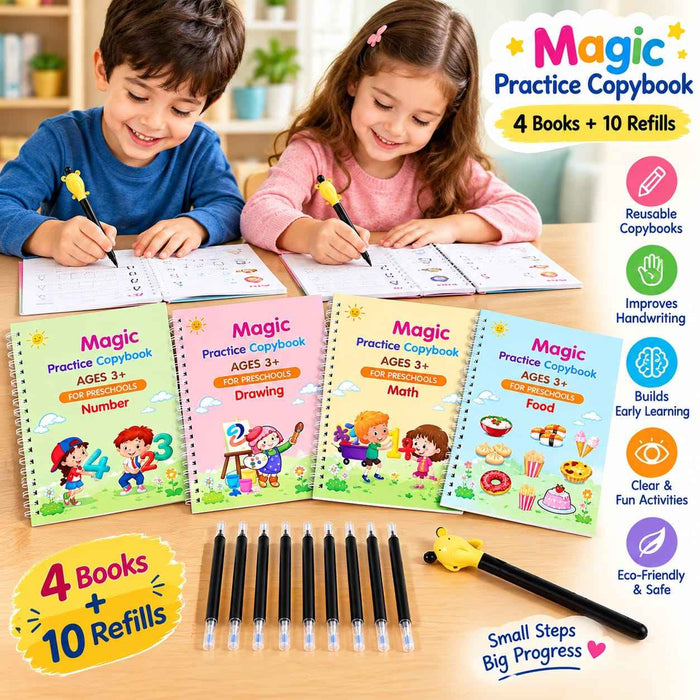 Magic Book for Kids, Sink Magic Practice CopyBook, (8 Books+10 Refills+1 Pen+1 Grip)