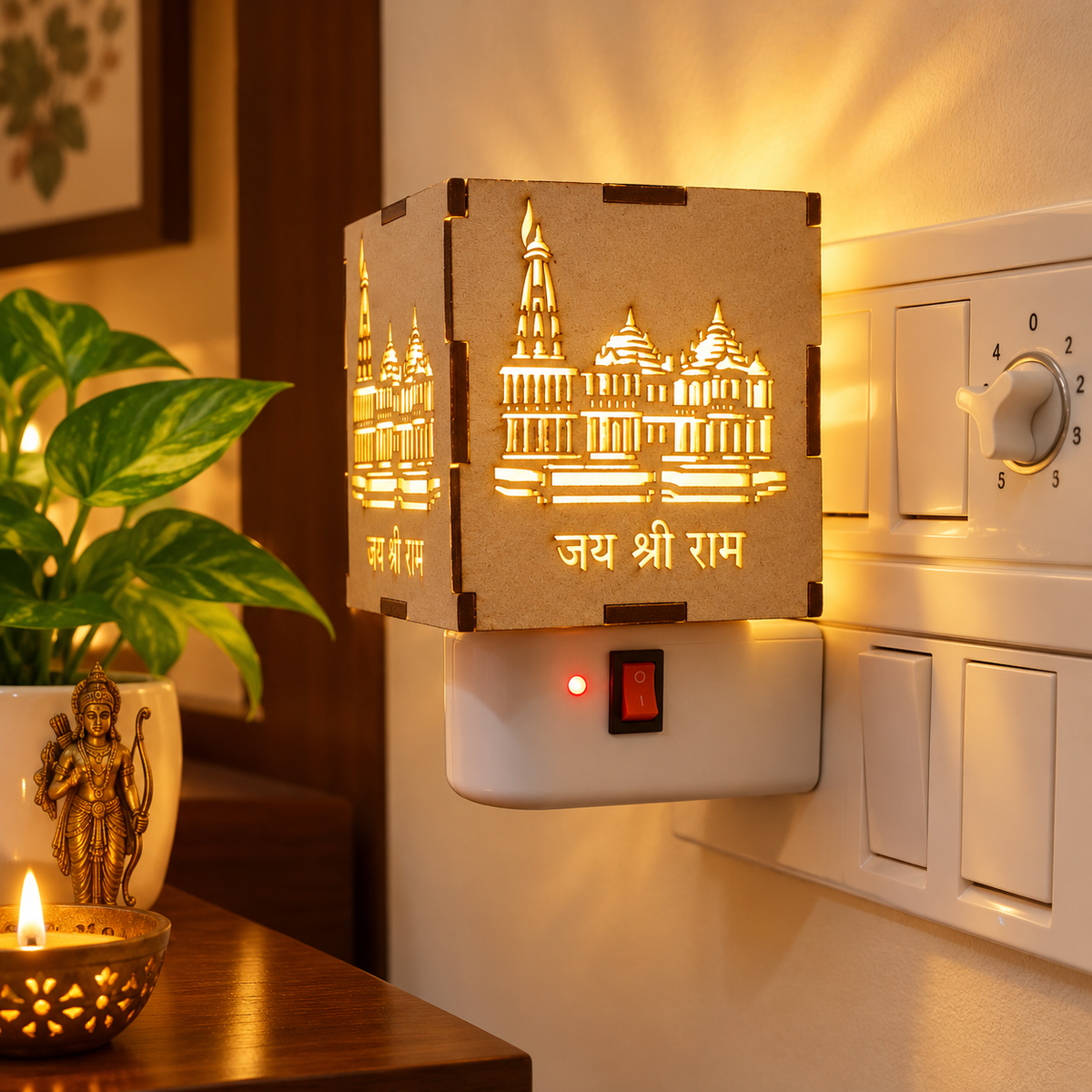 RAM MANDIR WOODEN  NIGHT LAMP